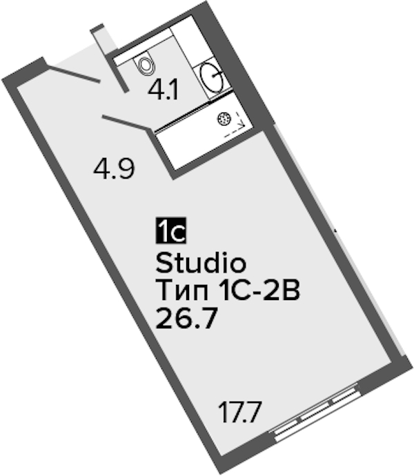 Квартира студия 26.7 м², 4/16 эт., Апарт-отель «ARTSTUDIO M103»